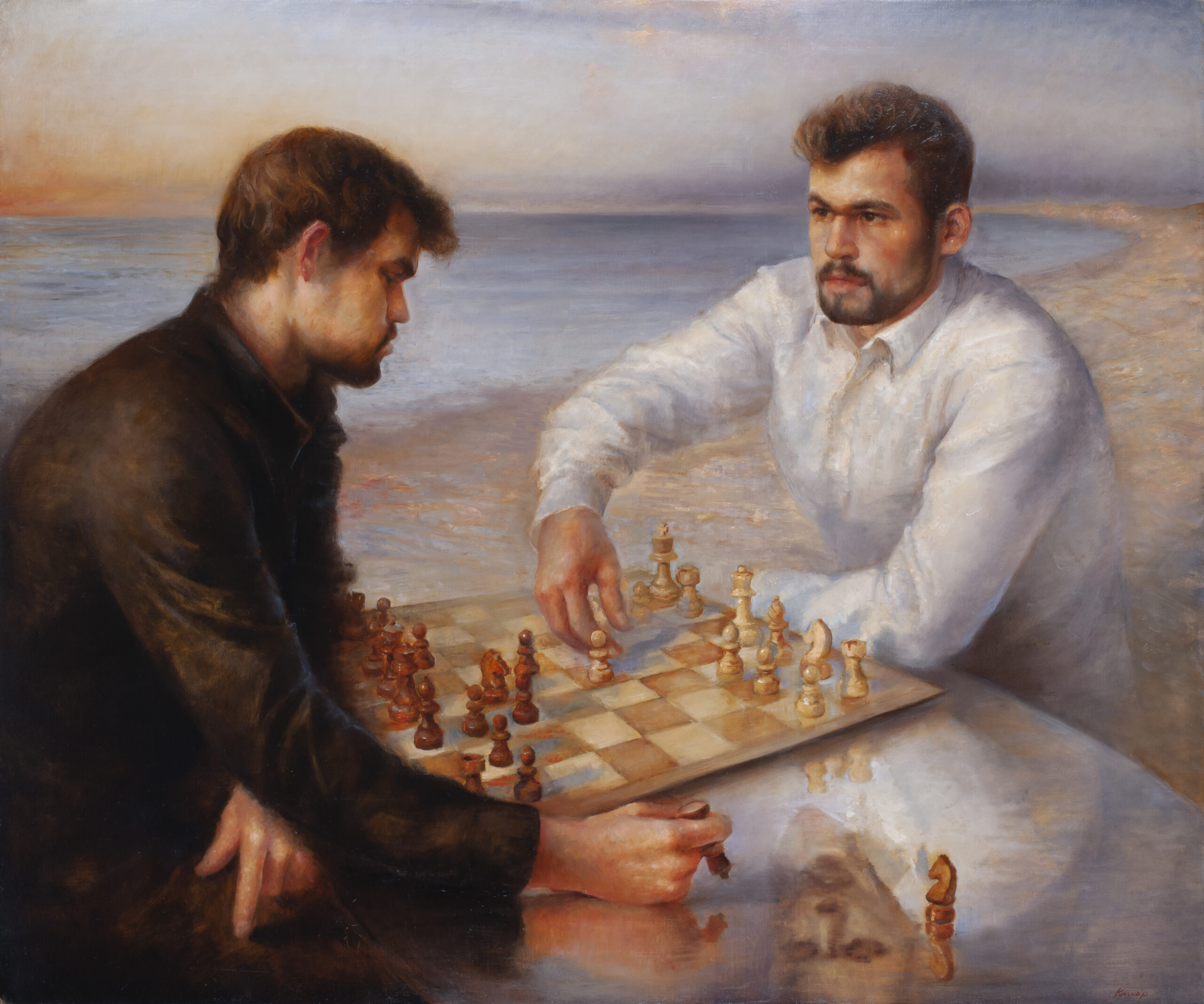 highly detailed painting of magnus carlsen playing